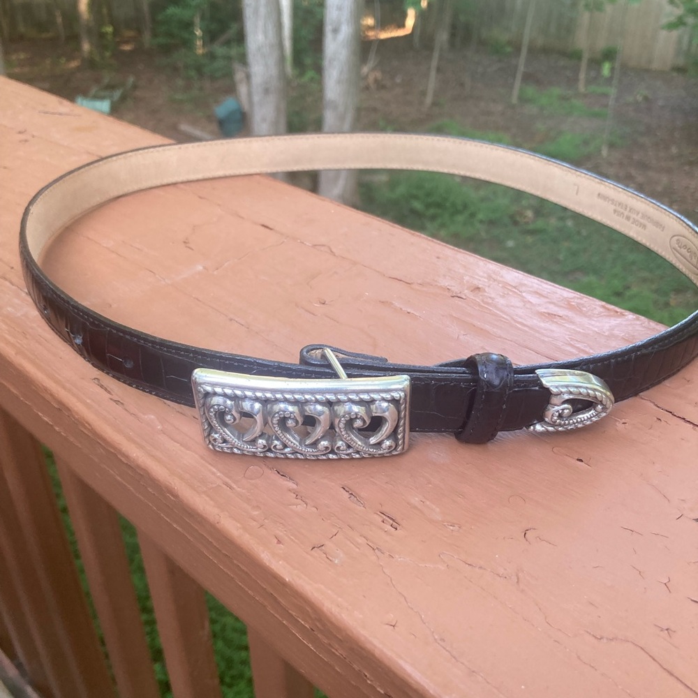 Talbots dark brown leather belt with silver buckle